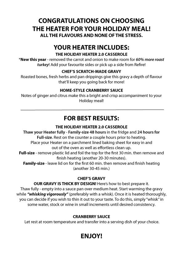 REFIRE'S ONE-PAN THANKSGIVING HOLIDAY HEATER 2.0 - 2 SIZES TO CHOOSE FROM - FROZEN ONLY