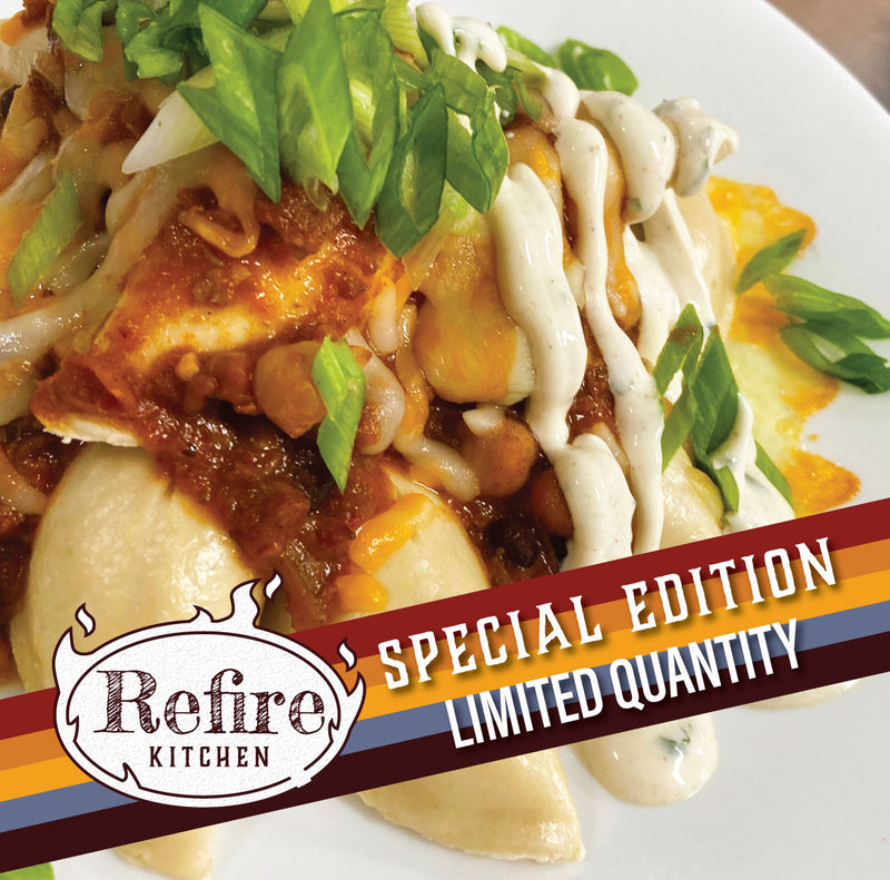 SPECIAL EDITION - CHILLI AND PEROGY BAKE W/ CILANTRO-LIME CREME