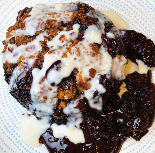 CHOCOLATE LAVA CAKE WITH MIXED BERRY COMPOTE