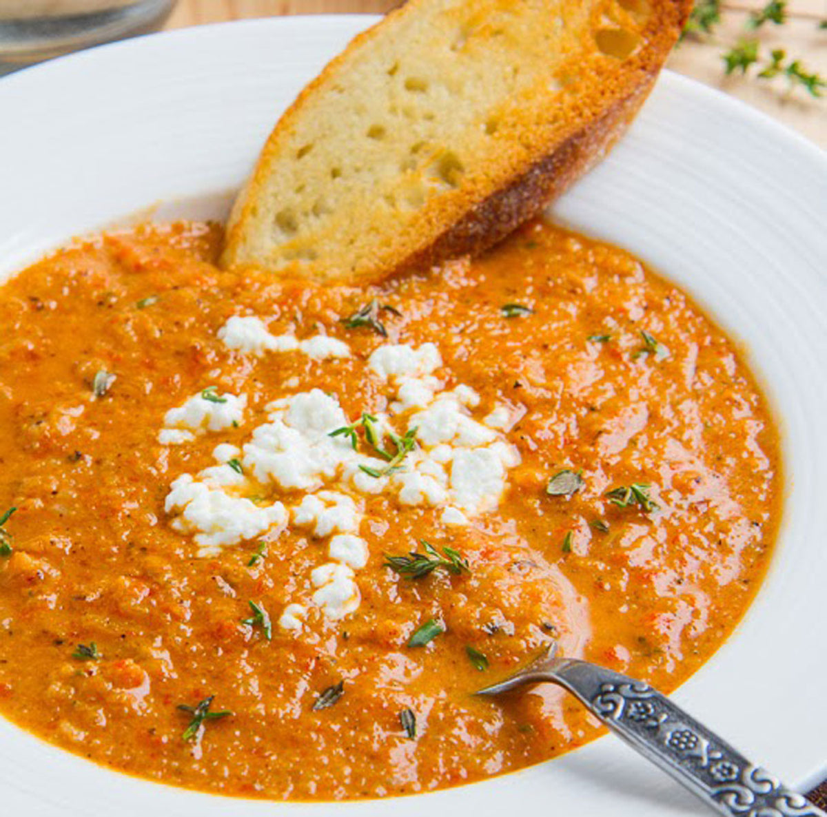 ROASTED RED PEPPER, TOMATO AND FETA SOUP - **GLUTEN FRIENDLY - VEGETARIAN