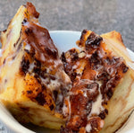 WHITE AND DARK CHOCOLATE  BREAD PUDDING WITH AMARETTO CREAM